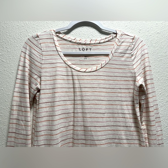 Loft Vintage Soft Striped Shirt Cotton Long Sleeve Tee Lightweight White XS - Picture 3 of 7